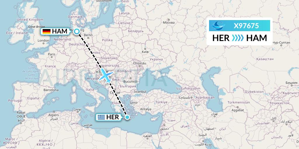 X97675 Avion Express Flight Map: Heraklion to Hamburg