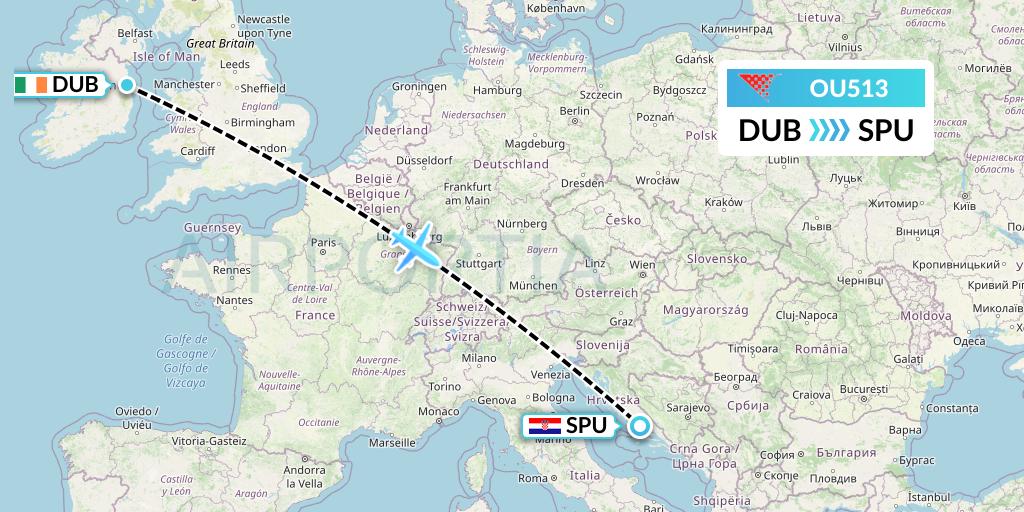 OU513 Croatia Airlines Flight Map: Dublin to Split