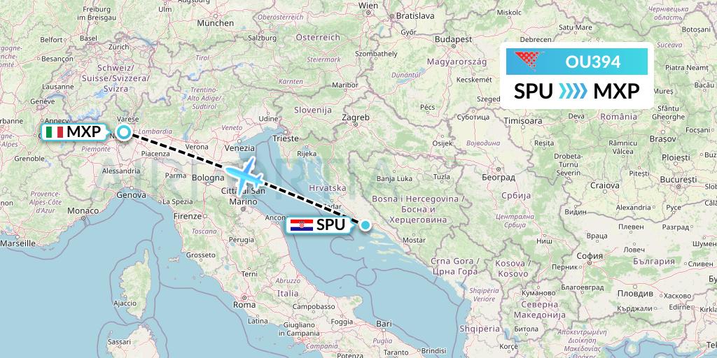 OU394 Croatia Airlines Flight Map: Split to Milan