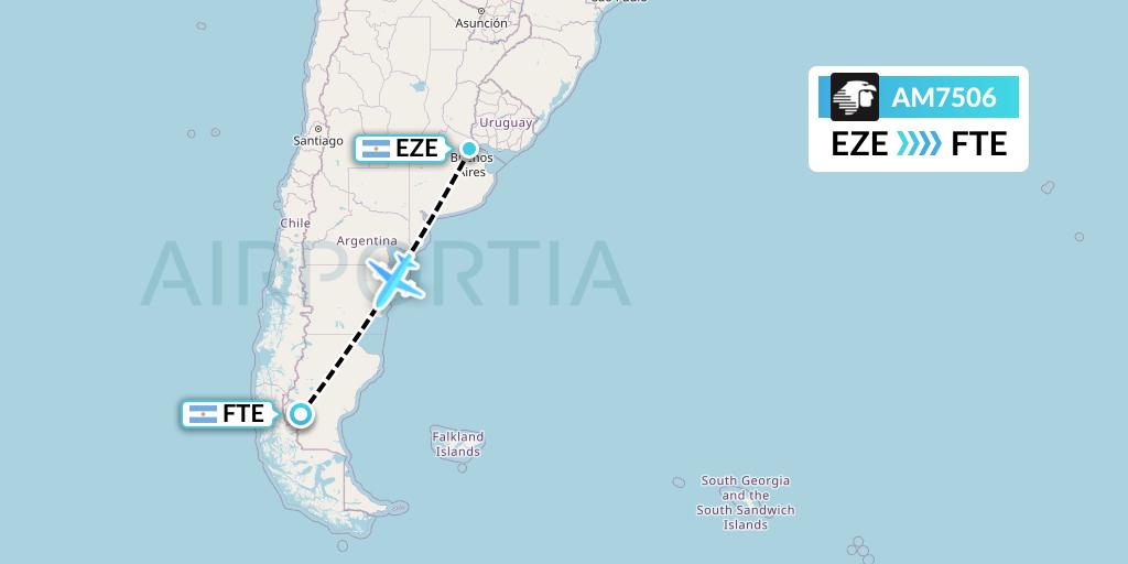 AM7506 Aeromexico Flight Map: Buenos Aires to El Calafate
