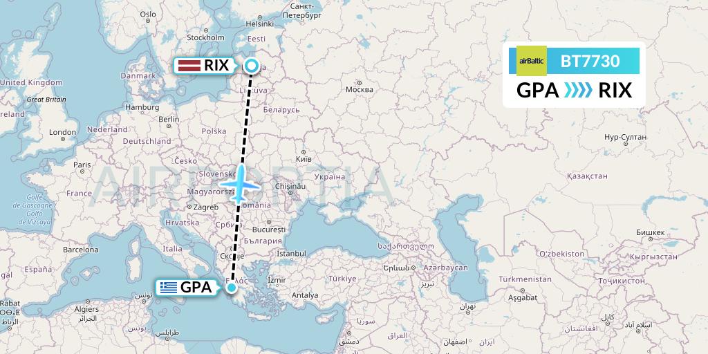 BT7730 Air Baltic Flight Map: Patras to Riga