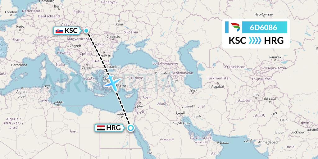 6D6086 Travel Service Slovakia Flight Map: Kosice to Hurghada