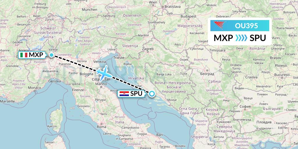 OU395 Croatia Airlines Flight Map: Milan to Split