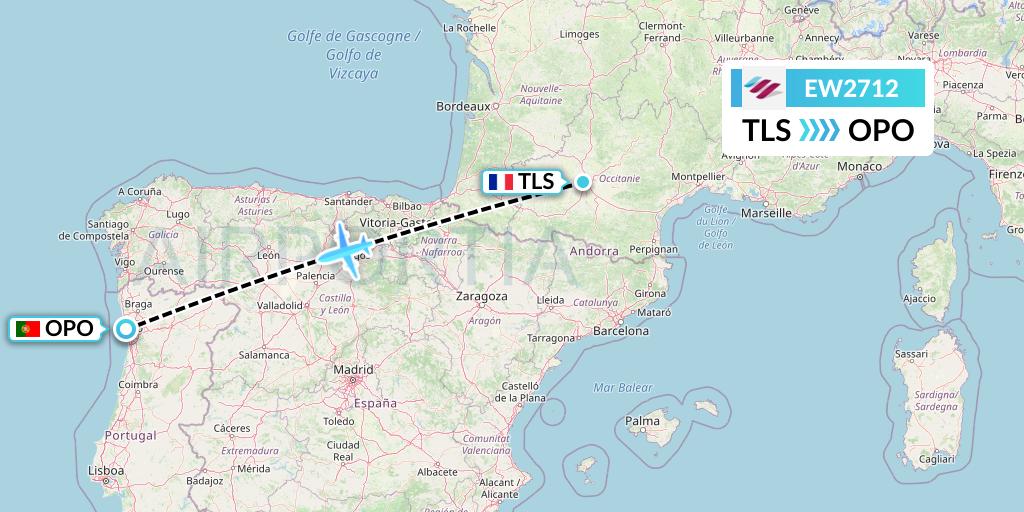 EW2712 Eurowings Flight Map: Toulouse to Porto