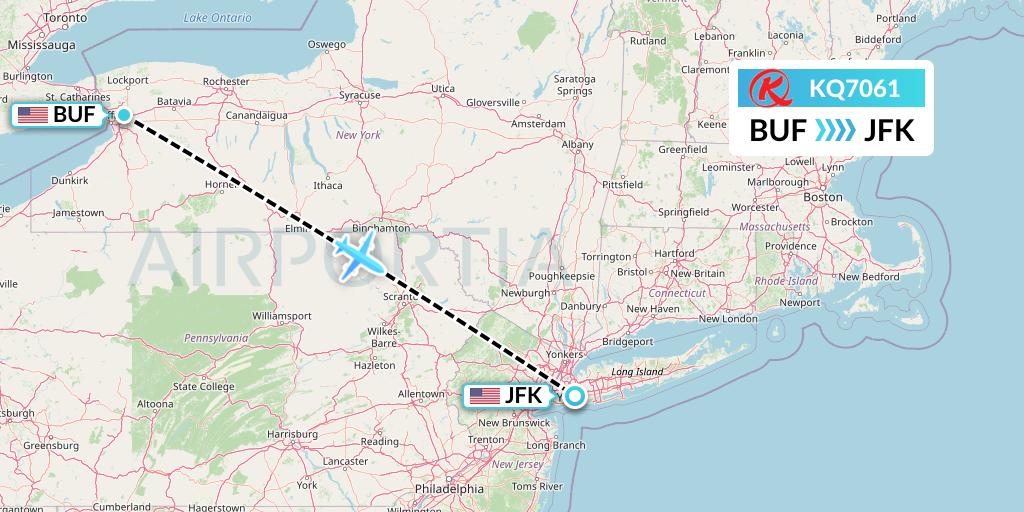 KQ7061 Kenya Airways Flight Map: Buffalo to New York