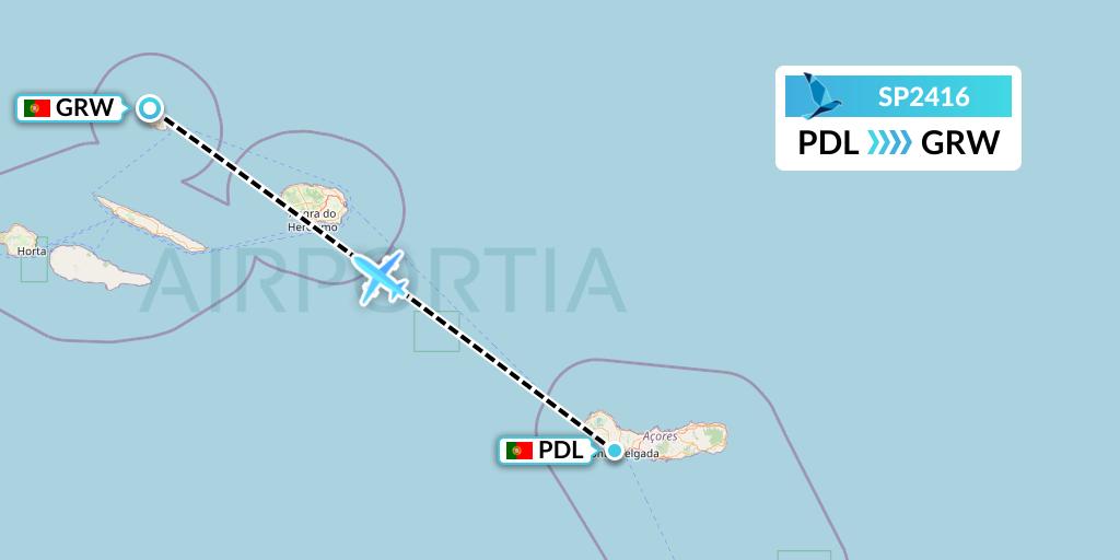 SP2416 SATA Air Acores Flight Map: Ponta Delgada to Graciosa