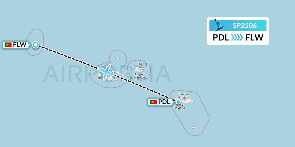 SP2506 SATA Air Acores Flight Map: Ponta Delgada to Flores
