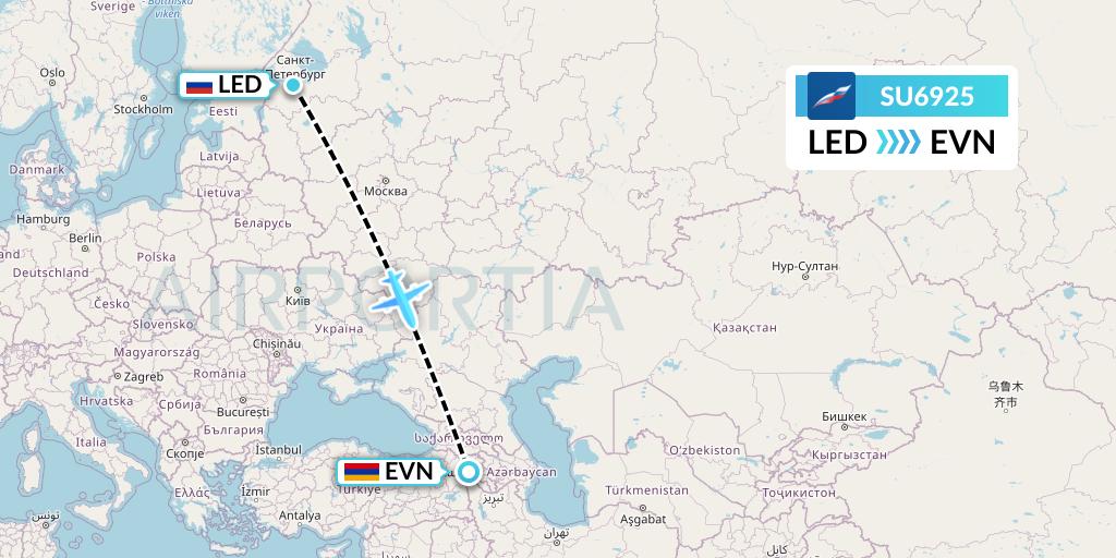 SU6925 Aeroflot Flight Map: St. Petersburg to Yerevan