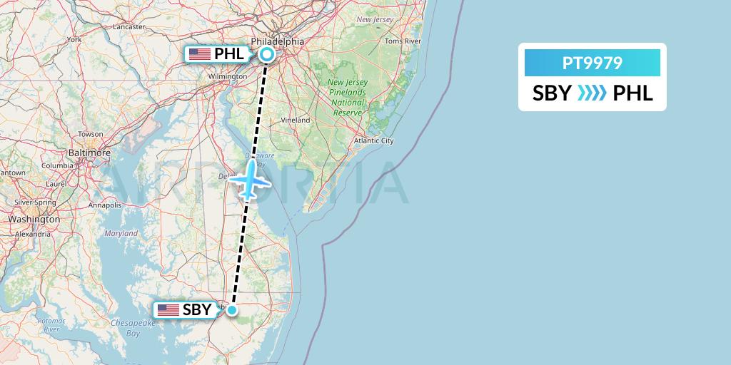 PT9979 Piedmont Airlines Flight Map: Salisbury to Philadelphia