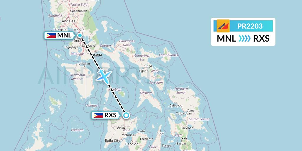 PR2203 Philippine Airlines Flight Map: Manila to Roxas City