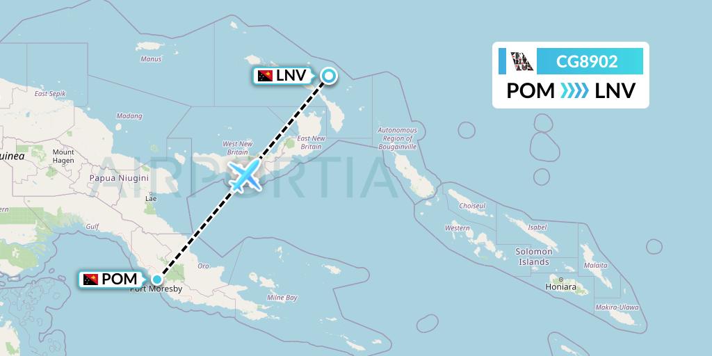 CG8902 Airlines PNG Flight Map: Port Moresby to Londolovit