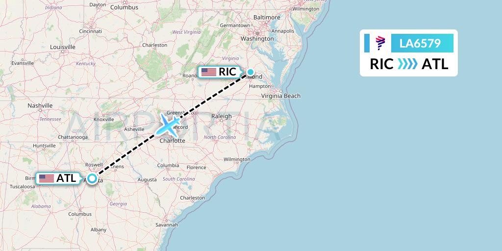 LA6579 LAN Airlines Flight Map: Richmond to Atlanta