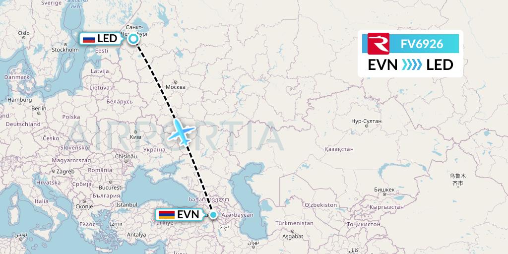 FV6926 Rossiya Flight Map: Yerevan to St. Petersburg