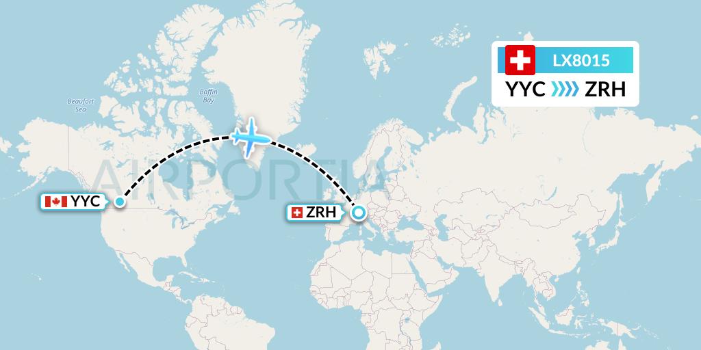LX8015 Swiss Flight Map: Calgary to Zurich