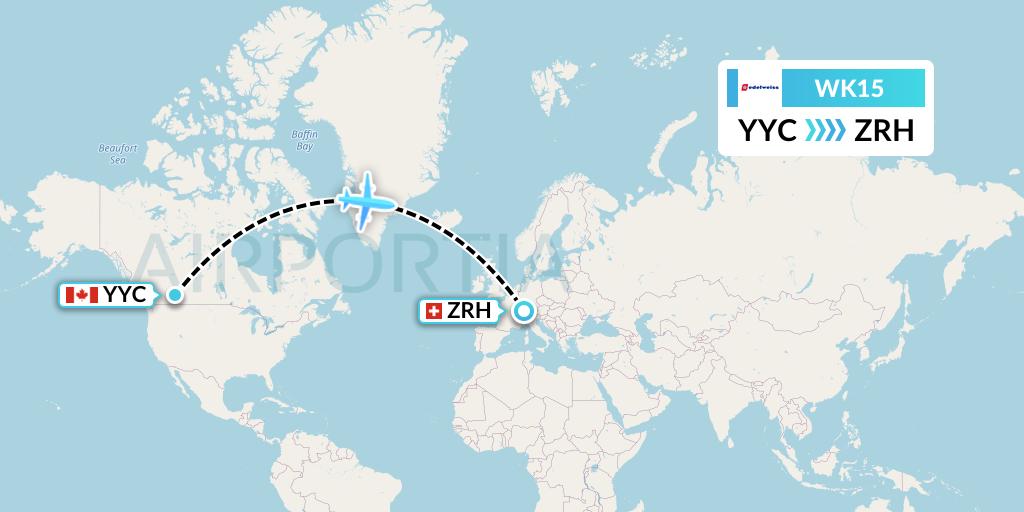 WK15 Edelweiss Air Flight Map: Calgary to Zurich