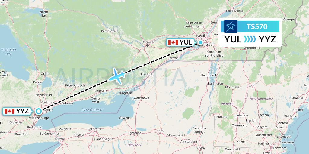TS570 Air Transat Flight Map: Montreal to Toronto
