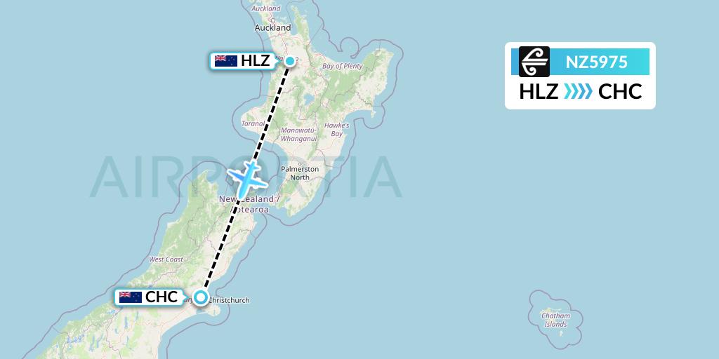 NZ5975 Air New Zealand Flight Map: Hamilton to Christchurch