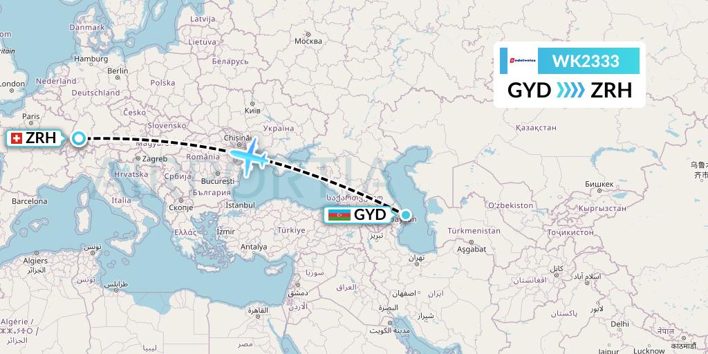 WK2333 Edelweiss Air Flight Map: Baku to Zurich