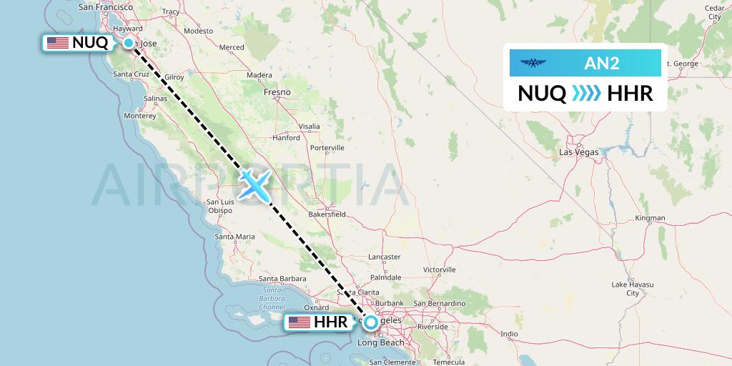 AN2 Advanced Air Flight Map: Mountain View to Hawthorne