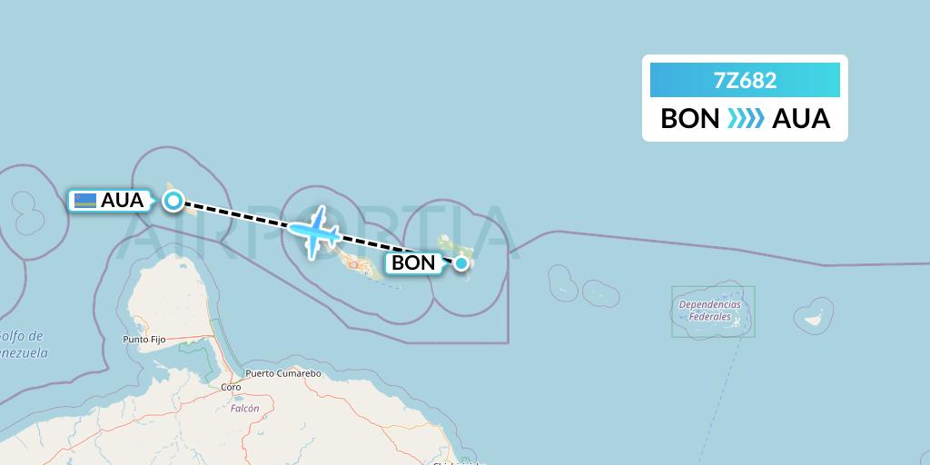 7Z682 EZ Air Flight Map: Bonaire to Oranjestad