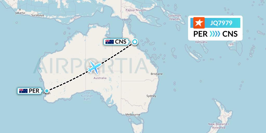 JQ7979 Jetstar Airways Flight Map: Perth to Cairns