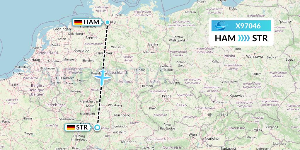 X97046 Avion Express Flight Map: Hamburg to Stuttgart