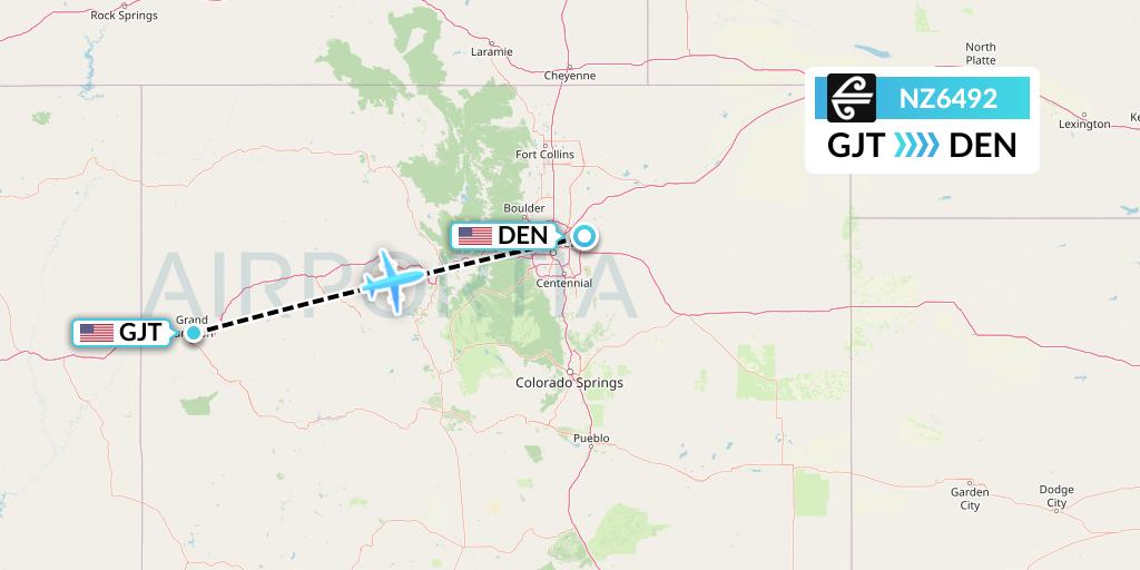 NZ6492 Air New Zealand Flight Map: Grand Junction to Denver