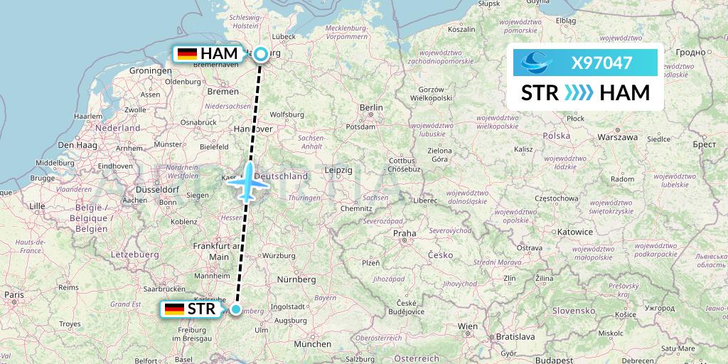 X97047 Avion Express Flight Map: Stuttgart to Hamburg
