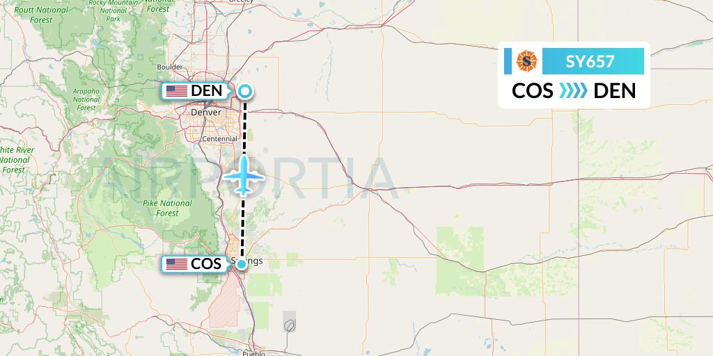 SY657 Sun Country Airlines Flight Map: Colorado Springs to Denver