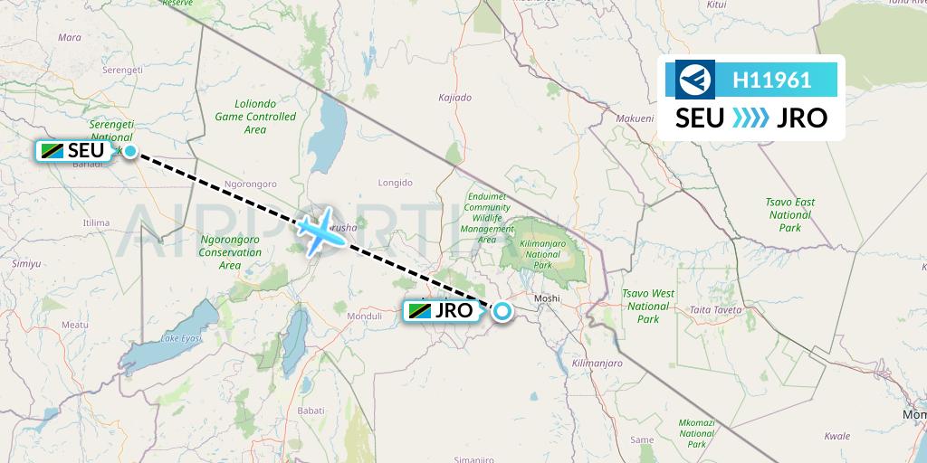 H11961 Hahn Air Systems Flight Map: Seronera to Kilimanjaro