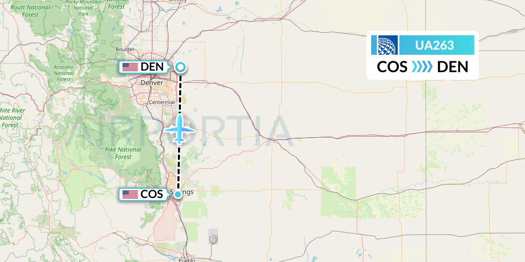 UA263 United Airlines Flight Map: Colorado Springs to Denver
