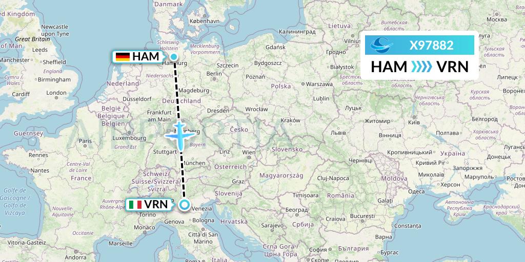 X97882 Avion Express Flight Map: Hamburg to Verona