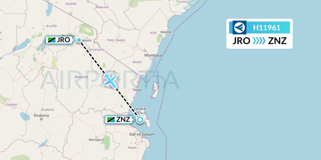 H11961 Hahn Air Systems Flight Map: Kilimanjaro to Zanzibar