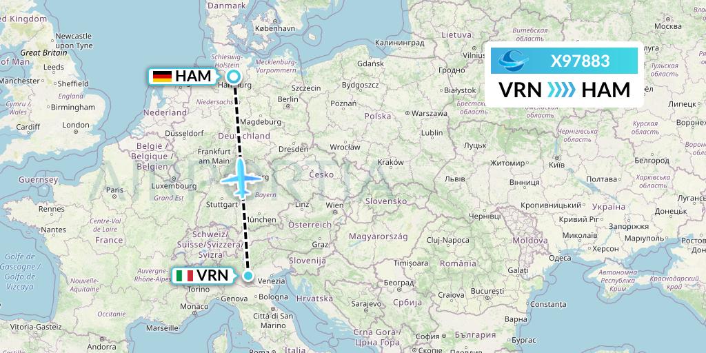 X97883 Avion Express Flight Map: Verona to Hamburg