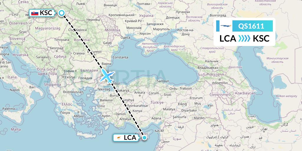 QS1611 Smartwings Flight Map: Larnaca to Kosice