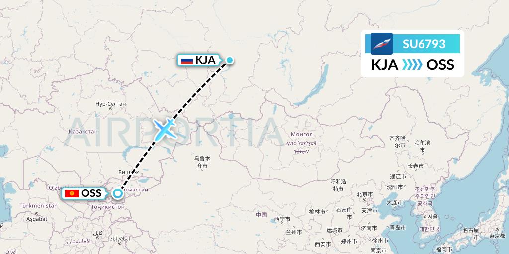 SU6793 Aeroflot Flight Map: Krasnoyarsk to Osh
