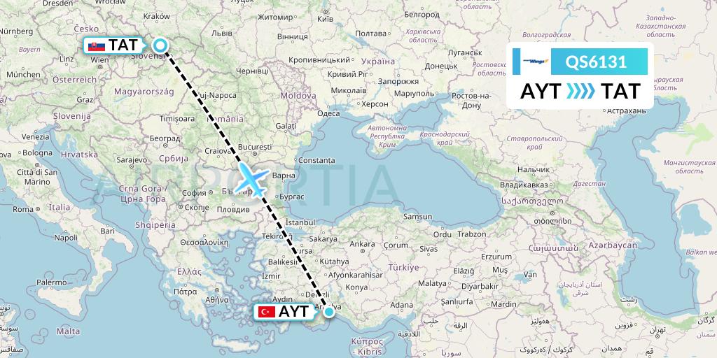QS6131 Smartwings Flight Map: Antalya to Poprad