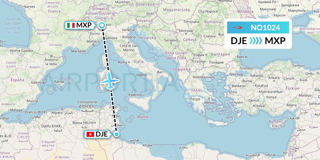 NO1024 Neos Flight Map: Djerba to Milan