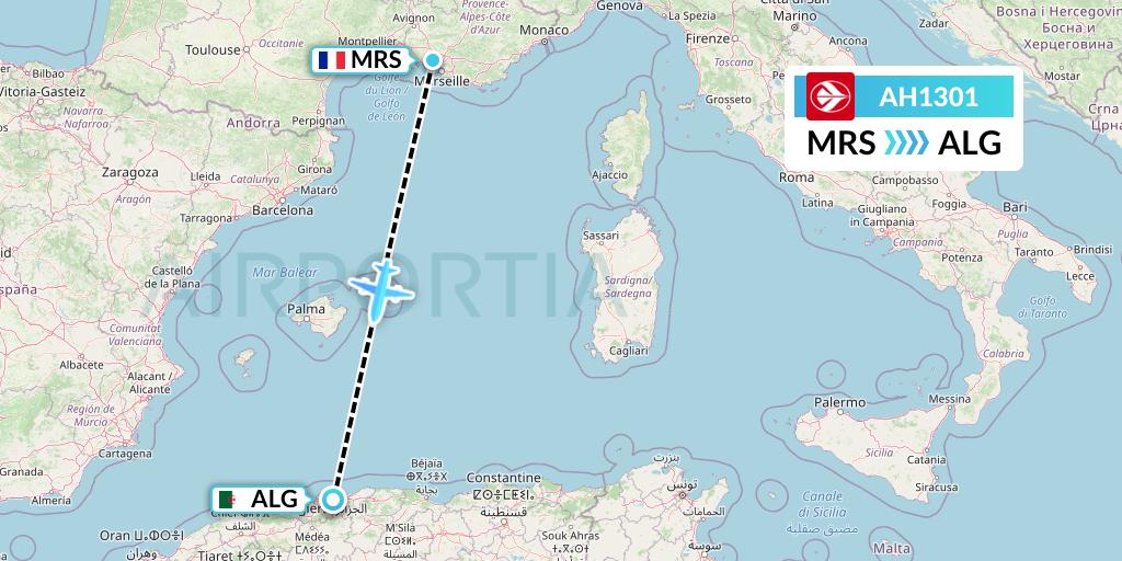 AH1301 Air Algerie Flight Map: Marseille to Algiers