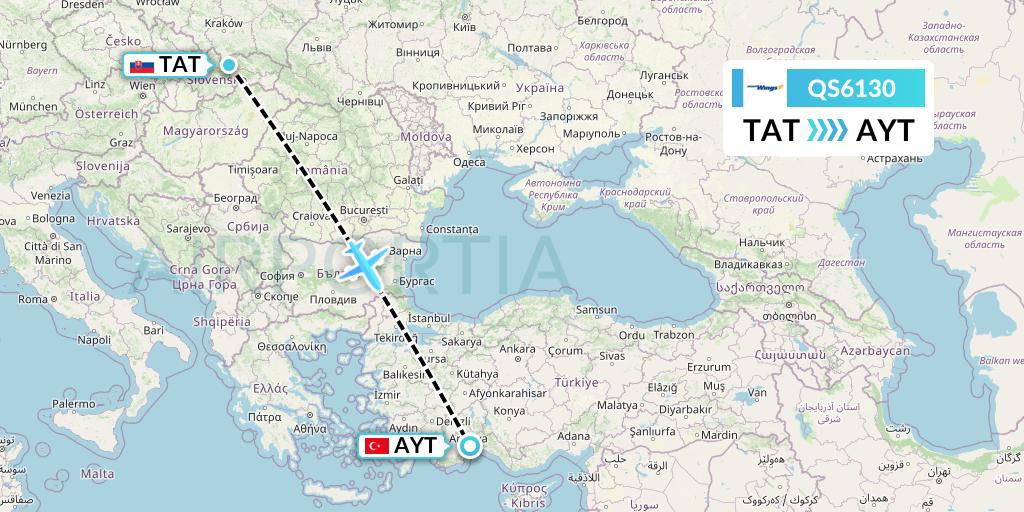 QS6130 Smartwings Flight Map: Poprad to Antalya