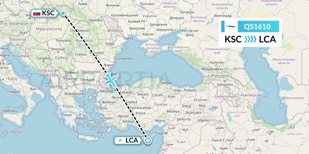 QS1610 Smartwings Flight Map: Kosice to Larnaca