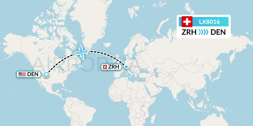 LX8016 Swiss Flight Map: Zurich to Denver