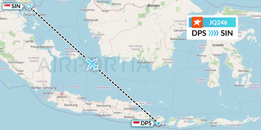 JQ246 Jetstar Airways Flight Map: Denpasar to Singapore
