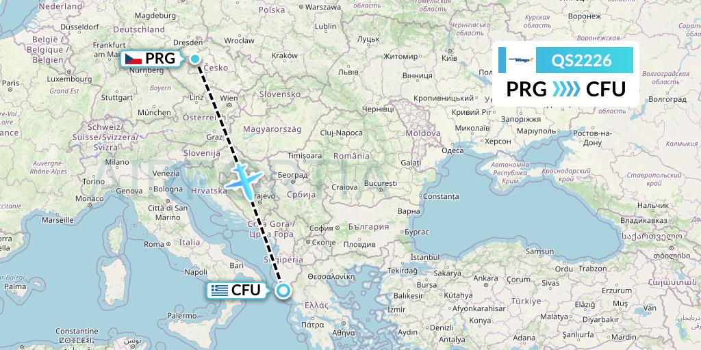 QS2226 Smartwings Flight Map: Prague to Corfu