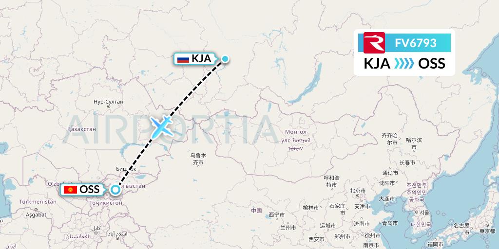 FV6793 Rossiya Flight Map: Krasnoyarsk to Osh