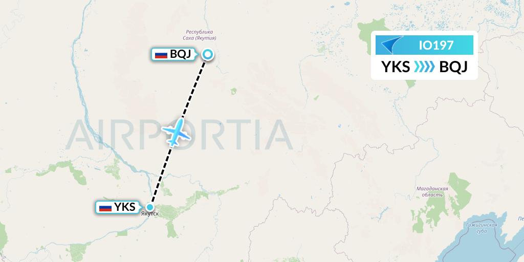 IO197 IrAero Flight Map: Yakutsk to Batagay