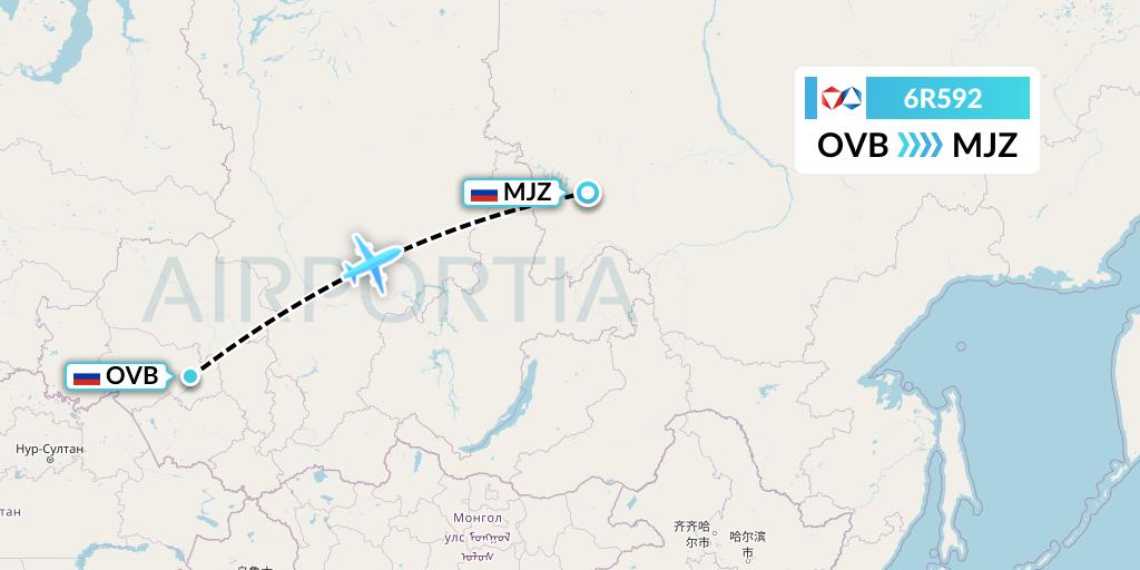 6R592 Alrosa Flight Map: Novosibirsk to Mirny
