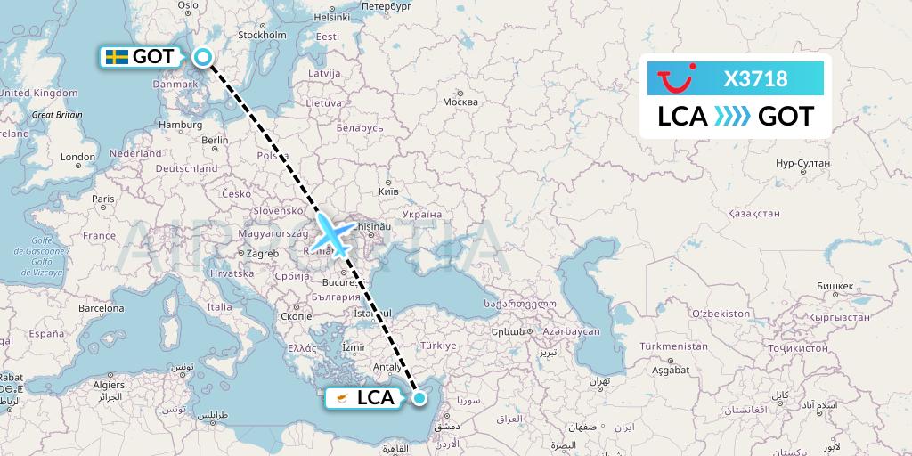 X3718 TUI fly Germany Flight Map: Larnaca to Gothenburg