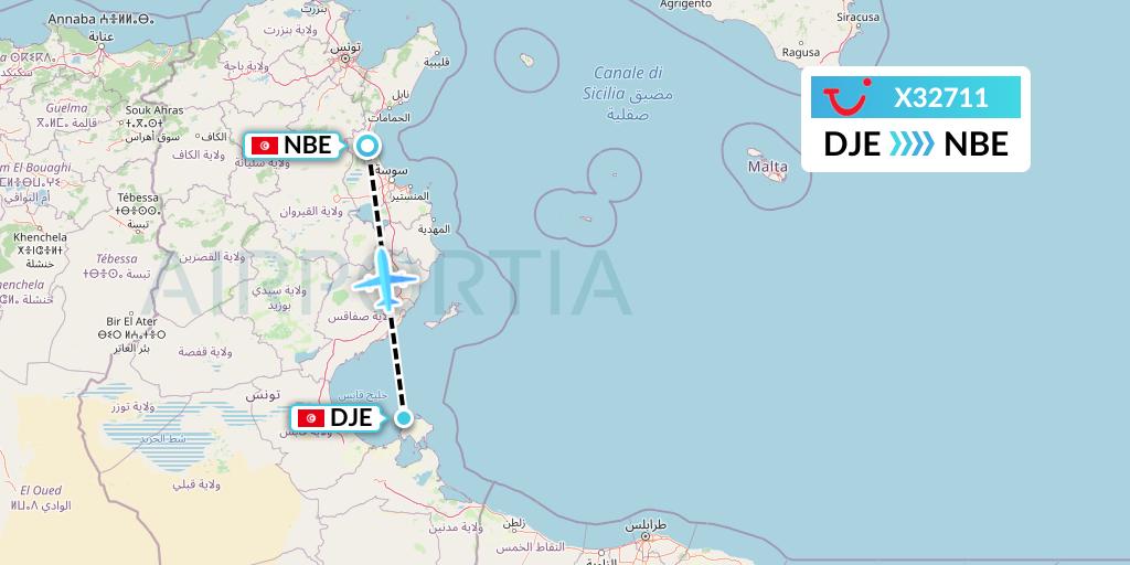 X32711 TUI fly Germany Flight Map: Djerba to Enfidha