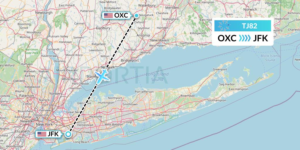 TJ82 Tradewind Aviation Flight Map: Oxford to New York
